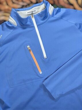 Peter Millar Verge Performance 1/4 Zip Pullover Stretch Wicking Golf Blue Small
